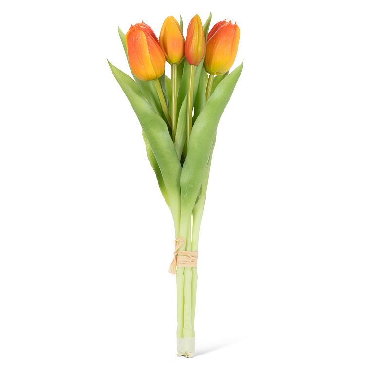 Lifelike 5 Stem Tulip Bunch-Orange-12"H