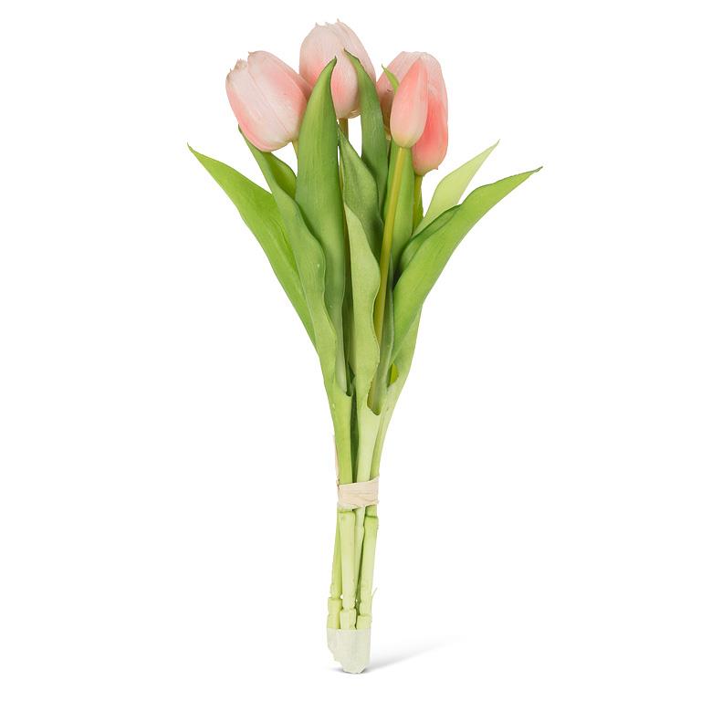 Lifelike 5 Stem Tulip Bunch-Pnk-12"H