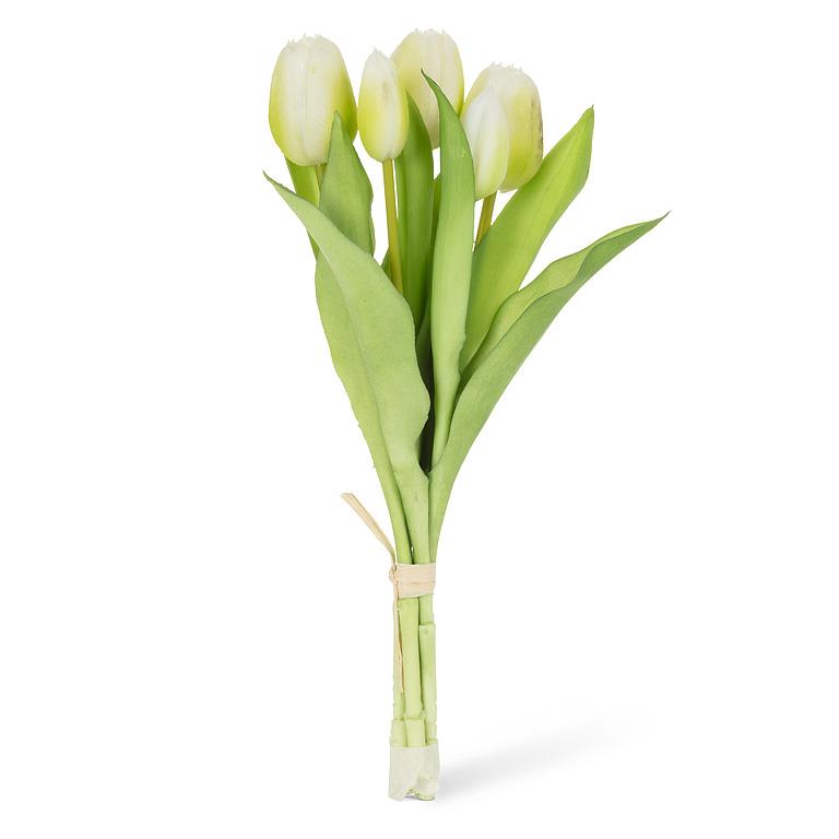 Lifelike 5 Stem Tulip Bunch-Wht-12"H