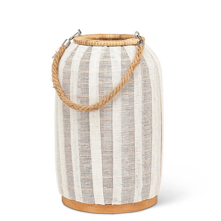 Sm Tall Lantern w/Jute Handle-Ivory-13.5"H