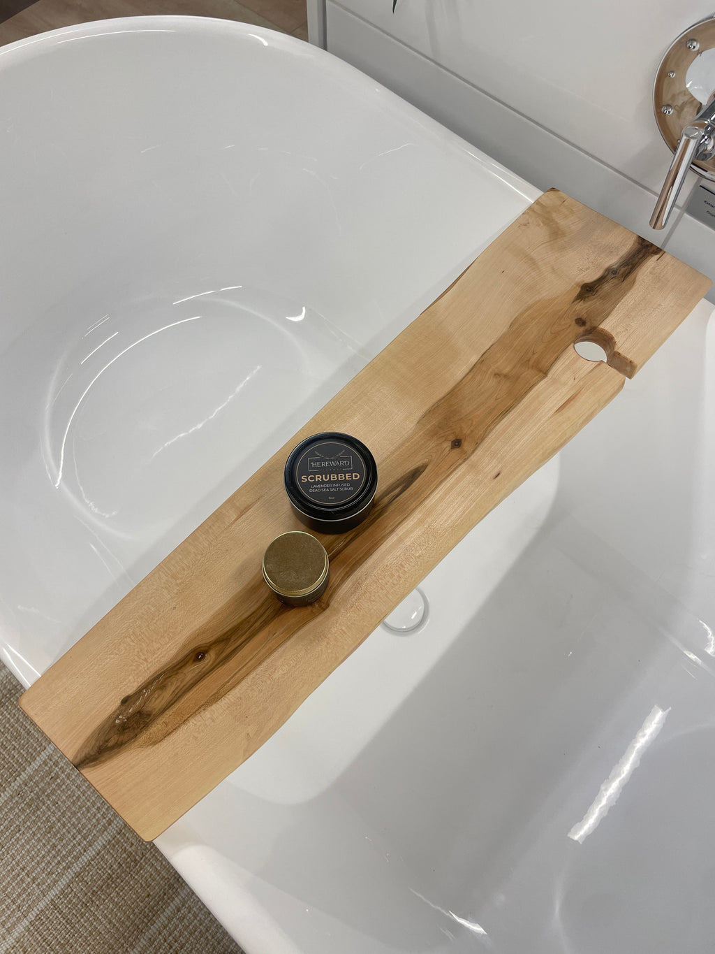 Live Edge Maple Wood Bath Tray For Bathtub Relaxation
