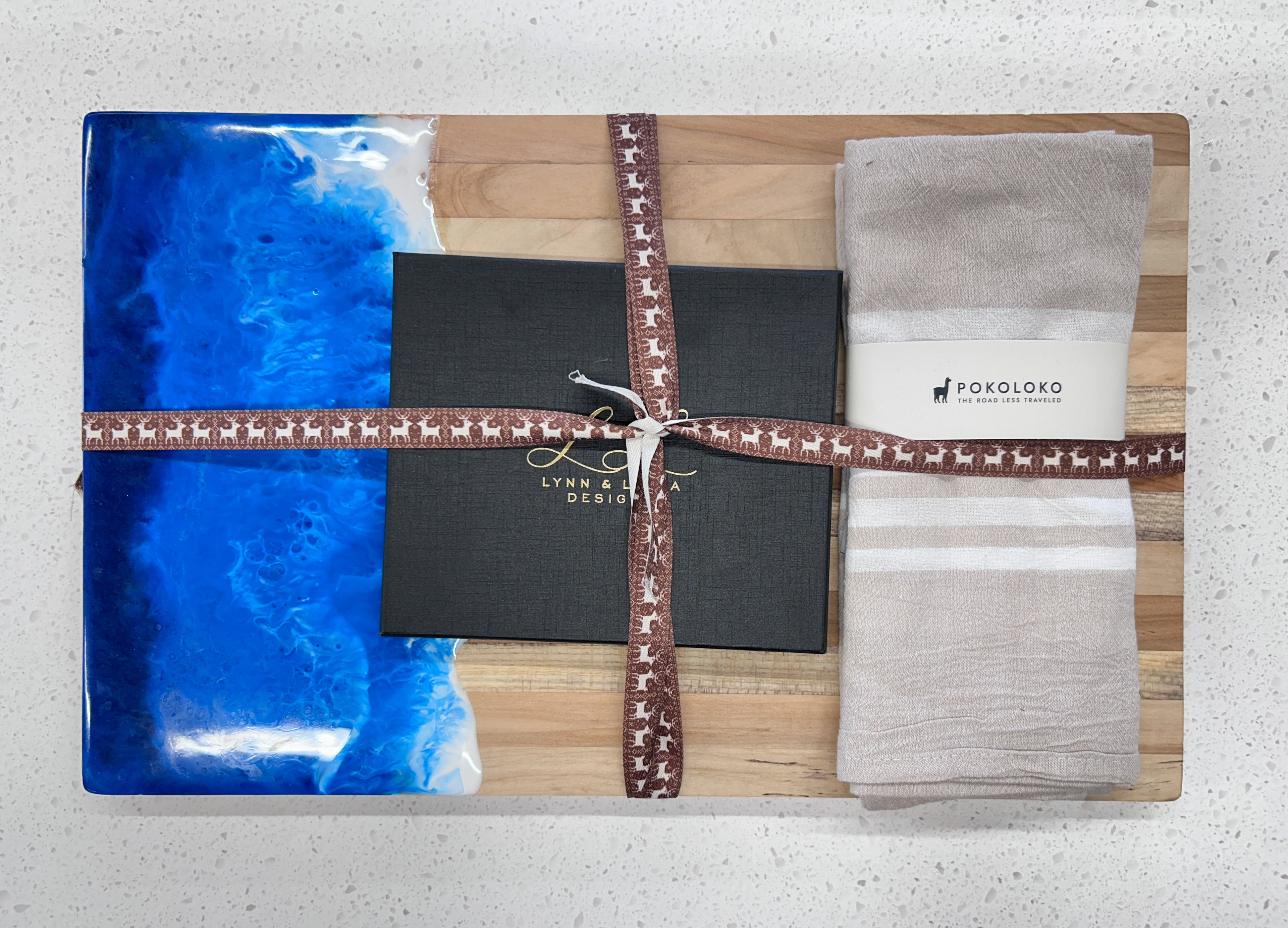 Gift set - Large Serving Board, Cheese knife set, Kitchen Towel