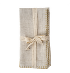 Gold Blanket Stitch Napkins ( Set of 4) - Linen Grey