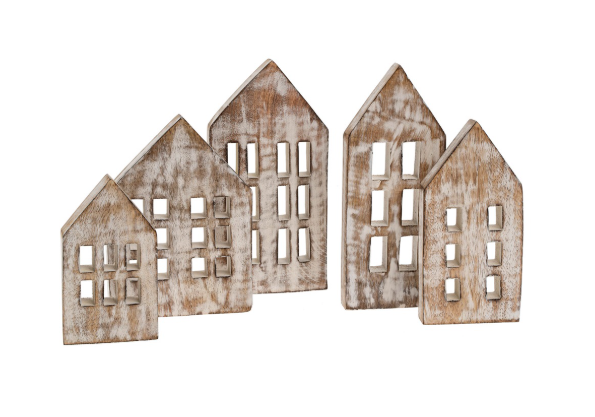 Wooden Winter House ( Set of 5) - Whitewash