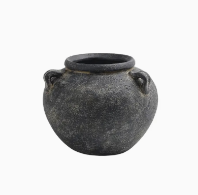 Black Low Round Terracotta Vase with Handles