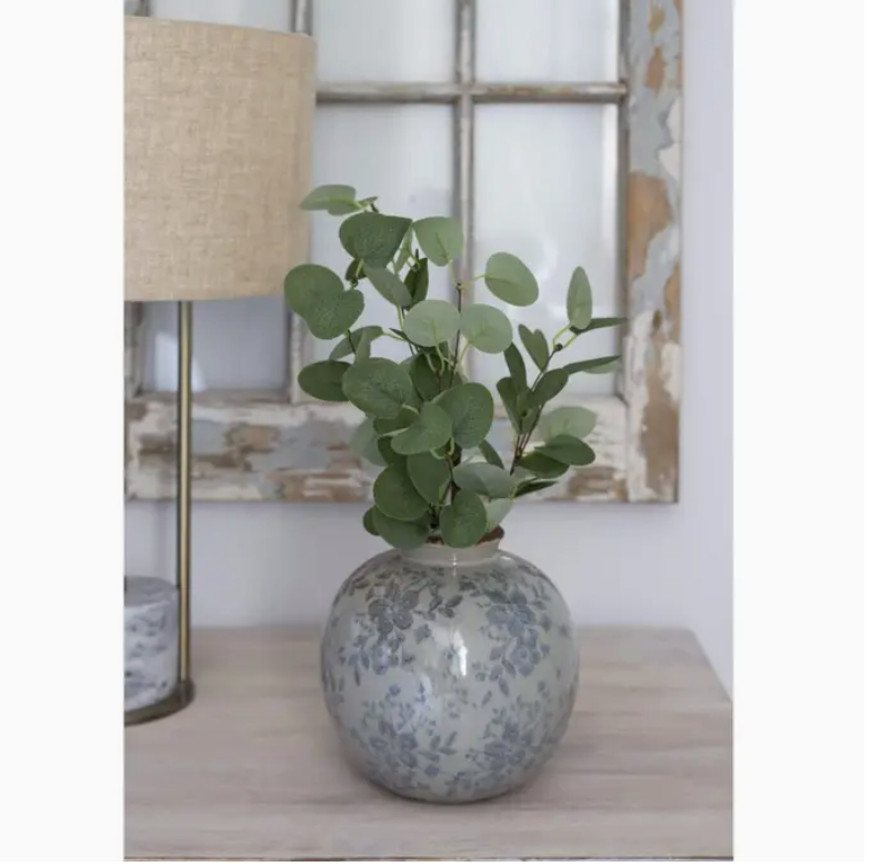 Round Vase with Blue Floral Pattern