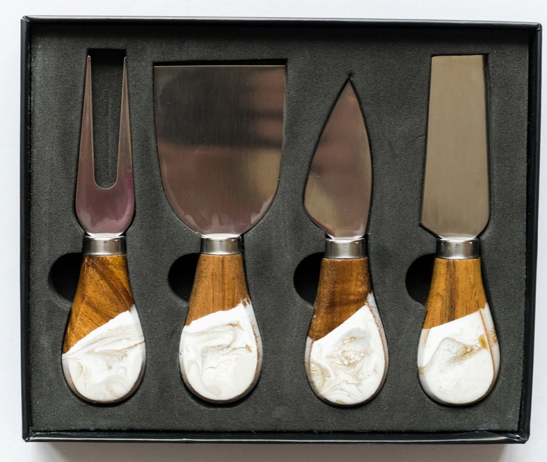Resin Coated Cheese Knife Set - Gold Quartz