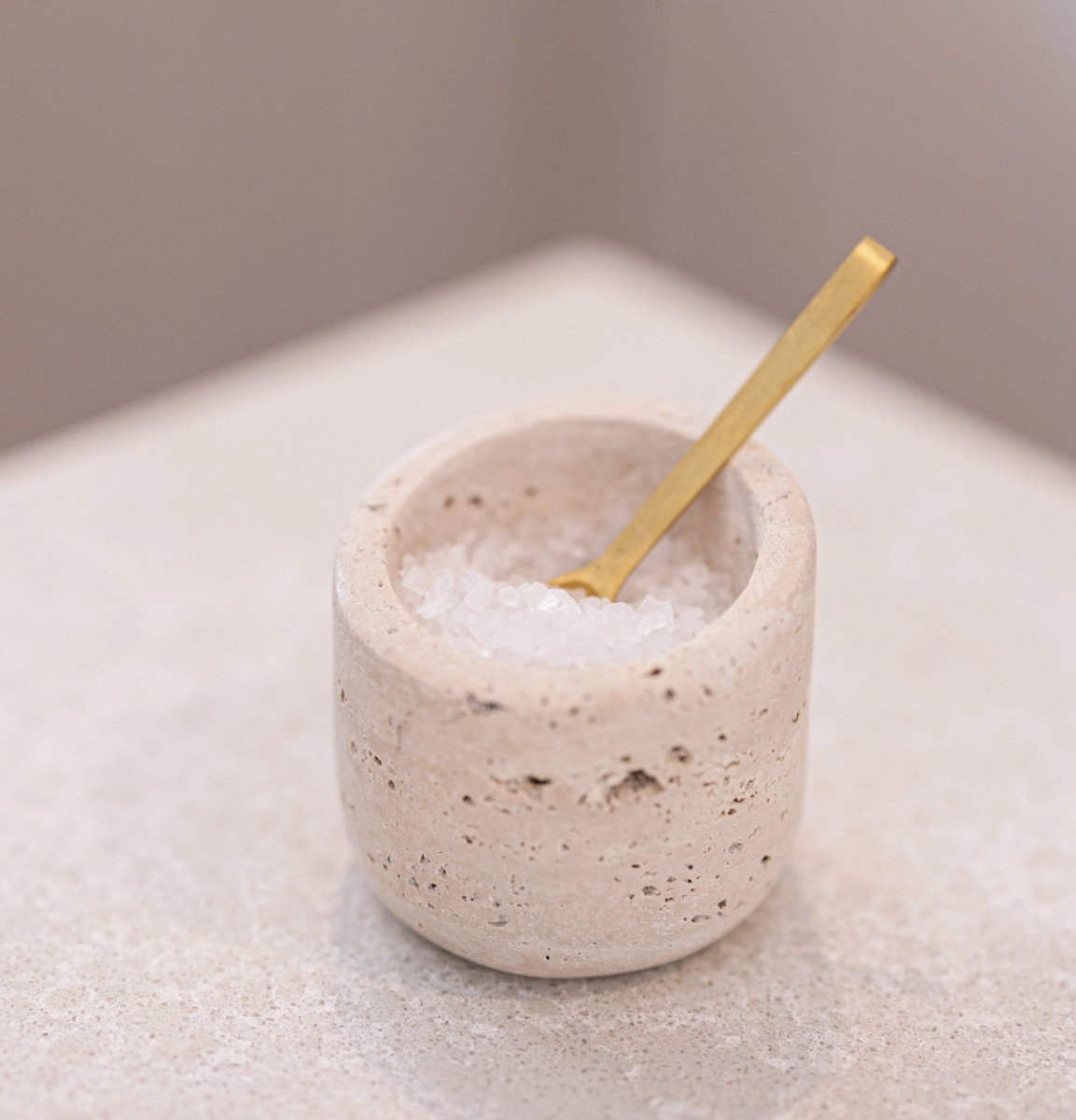 Travertine Salt Cellar w/ Spoon
