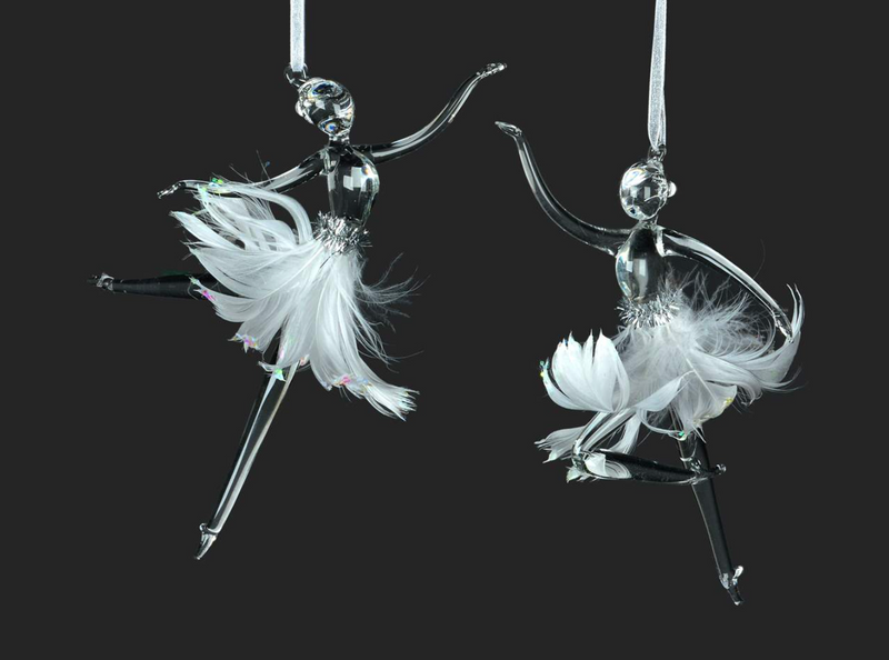 Glass Ballerina Ornament with Feathers